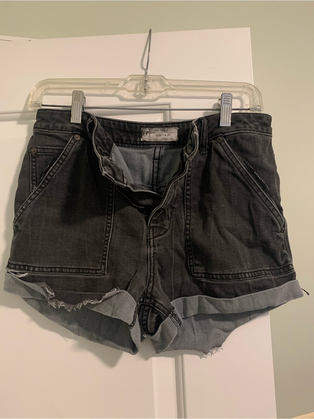 Free People Black Rolled-Hem Denim Shorts